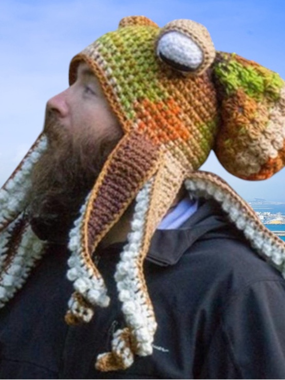 UNISEX- COLORFUL HANDMADE WOOL OCTOPUS CROCHET HAT / IMPORTED